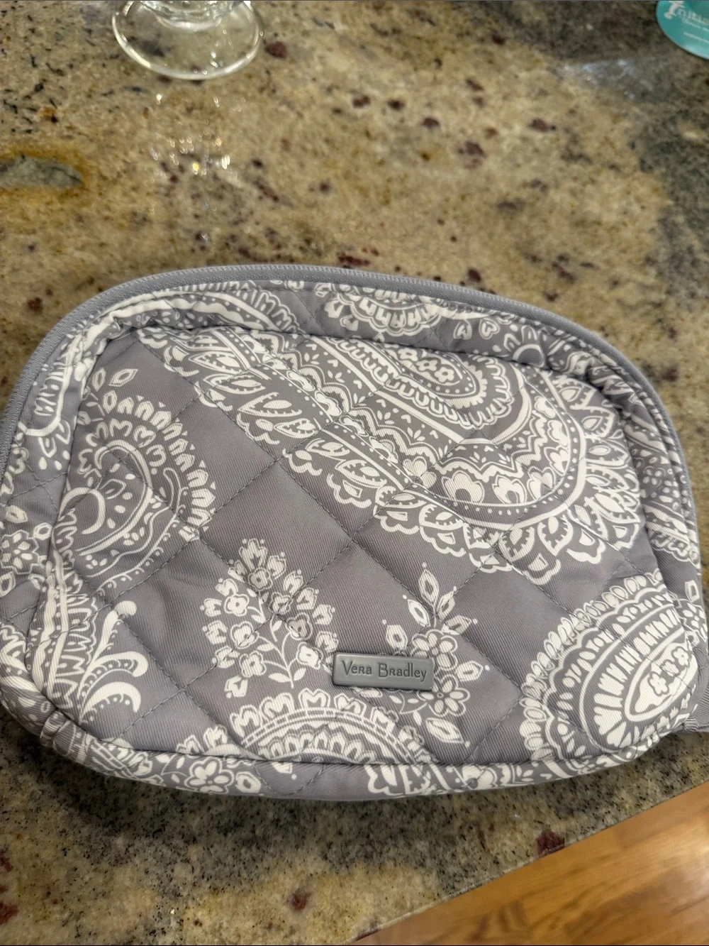 Vera Bradley Gray and White Paisley Quilted Cosmetic Case NWT cord organizer